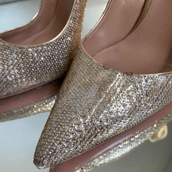 EUC Aquazzura Deneuve Bow Tie Sequin 105 pump 38.5 - Picture 8 of 10